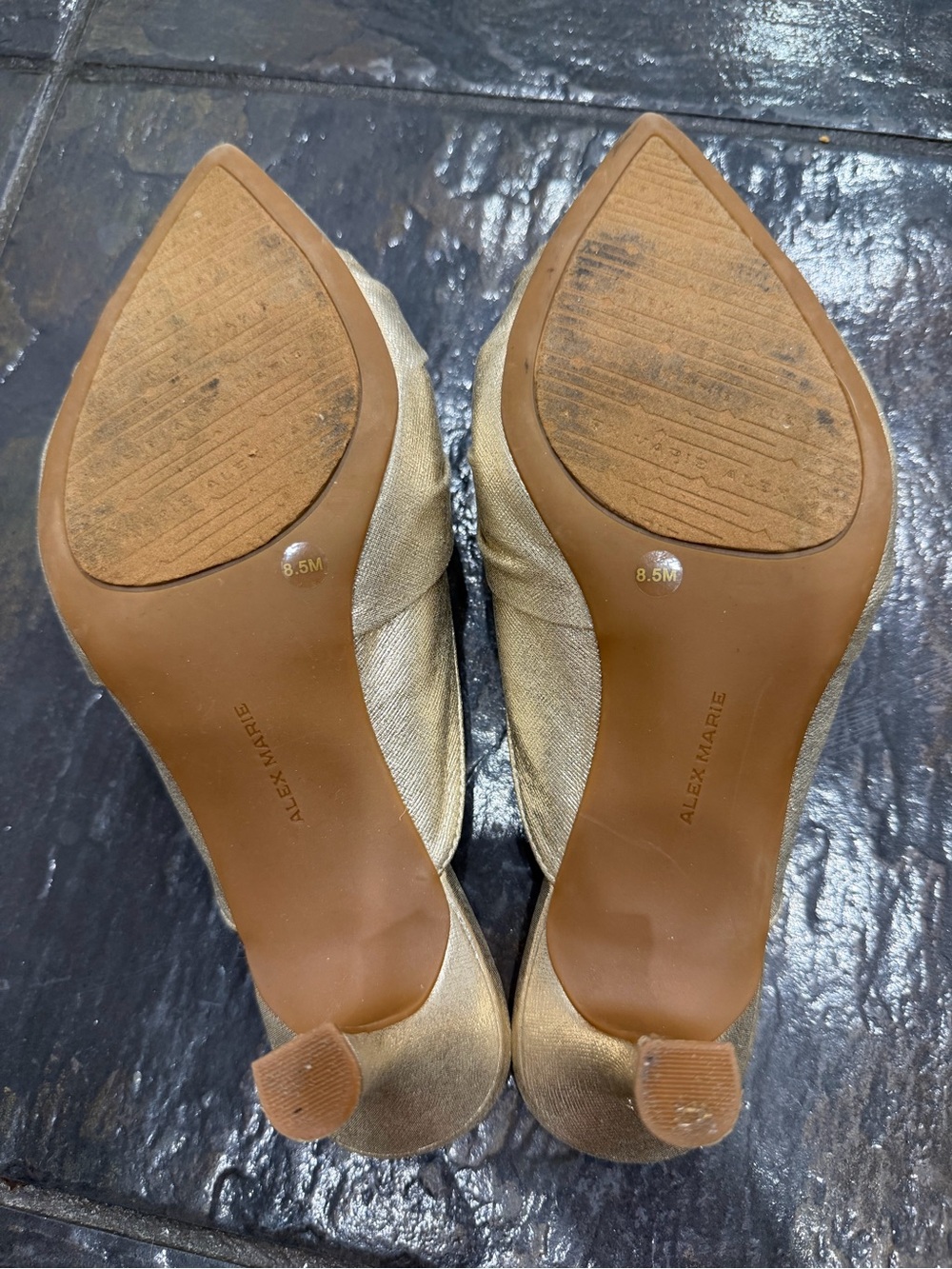 Alex Marie Metallic Gold Bow Pointed Toe Kitten Heel Mules Size 8.5 - Picture 7 of 8